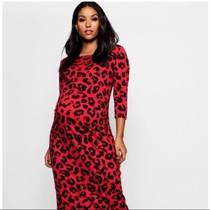 Boohoo leopard print midi maternity dress